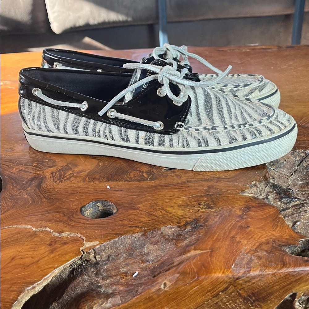 Sperry Top-Sider Sequin Zebra Print Slip-On Boat Shoes Women’s 8.5